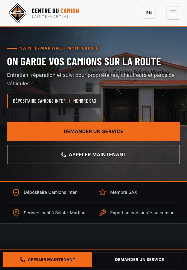 Site de Centre du Camion Sainte-Martine sur tablette