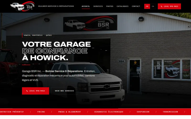 Page d’accueil du site Garage BSR Inc.