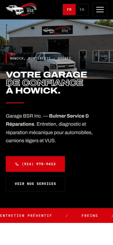 Site de Garage BSR Inc. sur téléphone