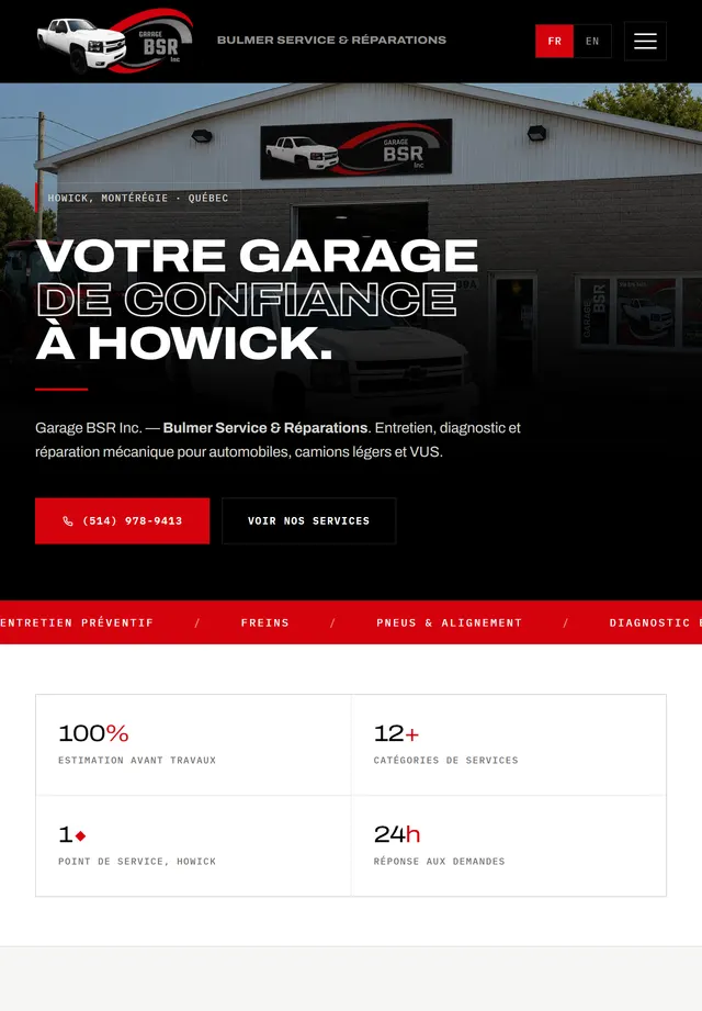 Site de Garage BSR Inc. sur tablette