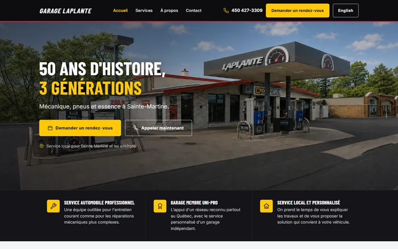 Page d’accueil du site Garage Laplante
