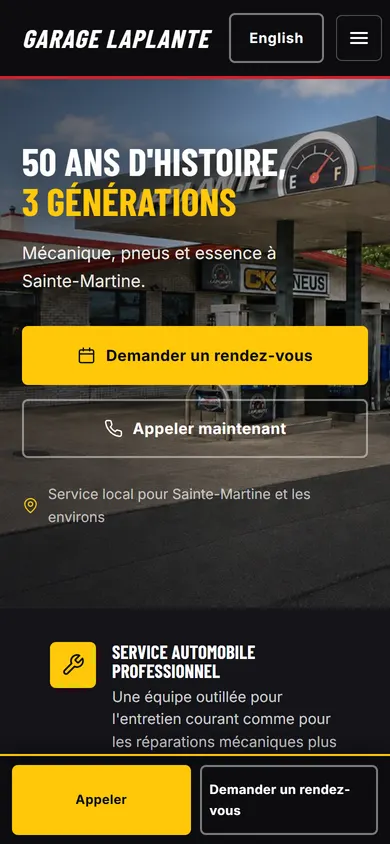 Site de Garage Laplante sur téléphone