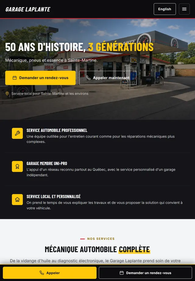 Site de Garage Laplante sur tablette