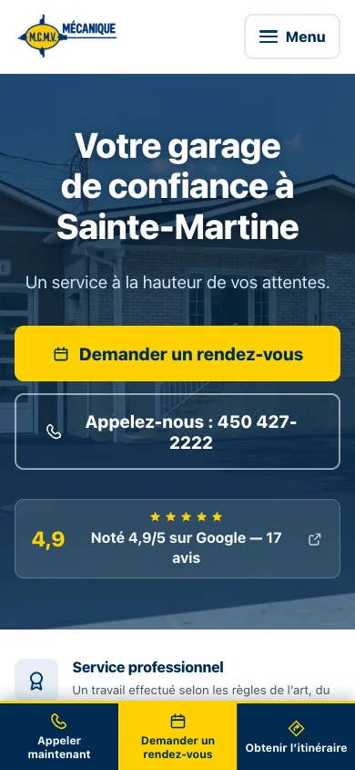 Site de MCMV Mécanique sur téléphone
