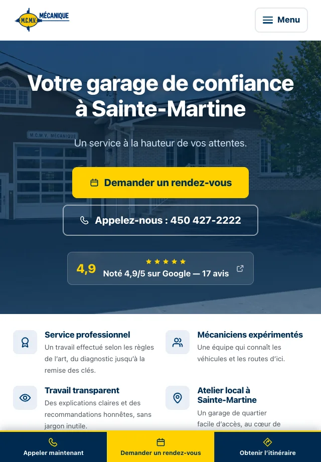 Site de MCMV Mécanique sur tablette