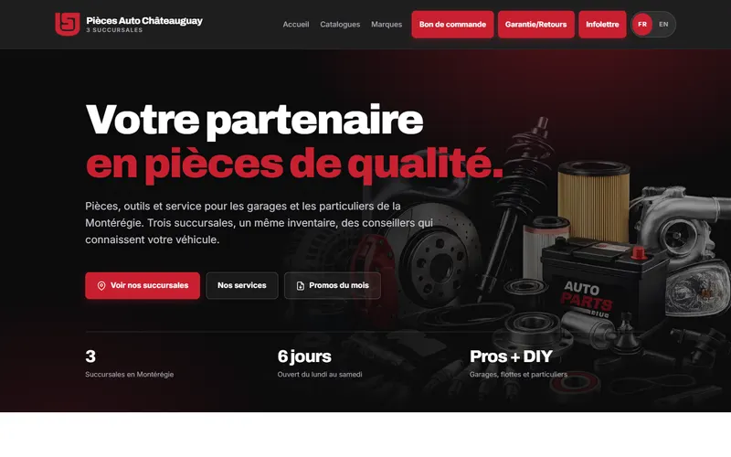 Page d’accueil du site Pièces d’Auto Châteauguay